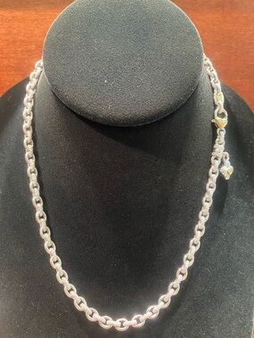 Judith Ripka Silver 925 Chain Necklace with Clover Diamond 17 inches Accent 18k